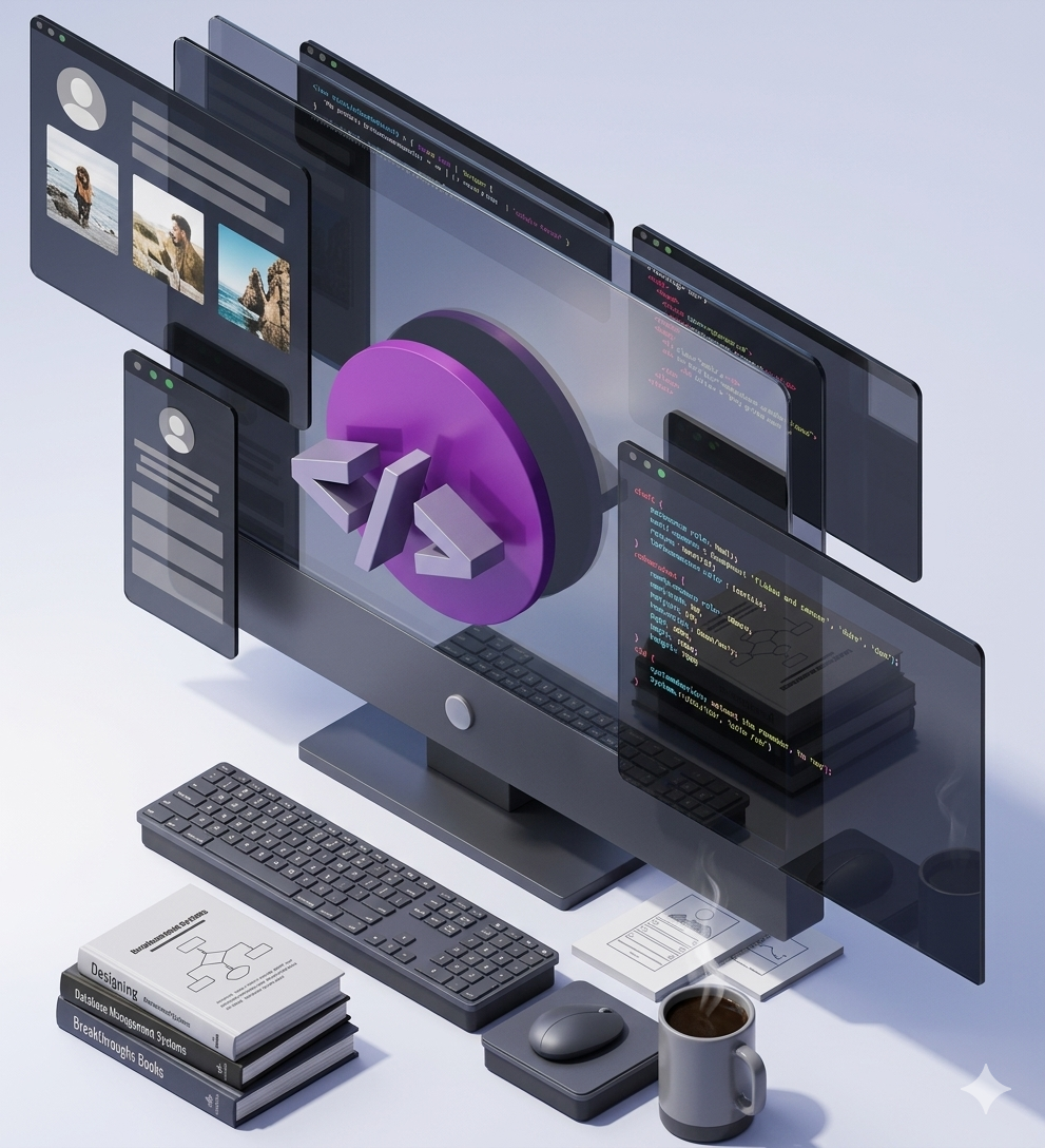 Illustration 3D d'un ordinateur - Développement web par Manfouo Reyes
