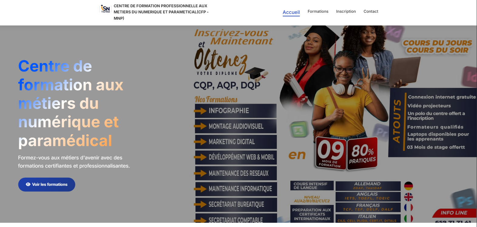 ISN Bafoussam - Landing page Institut Supérieur du Numérique