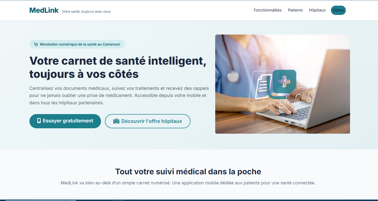 MedLink Beta - Prototype de carnet médical numérique pour professionnels de santé